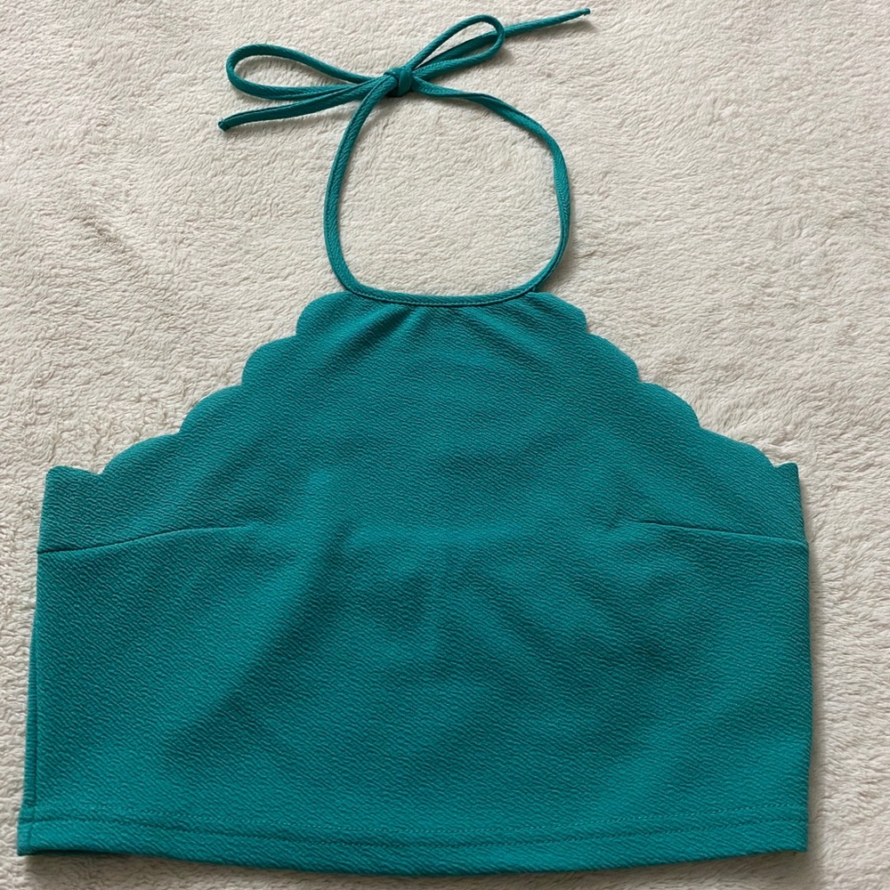 COPY - Tie Back Scallop Trim Crop Halter Top